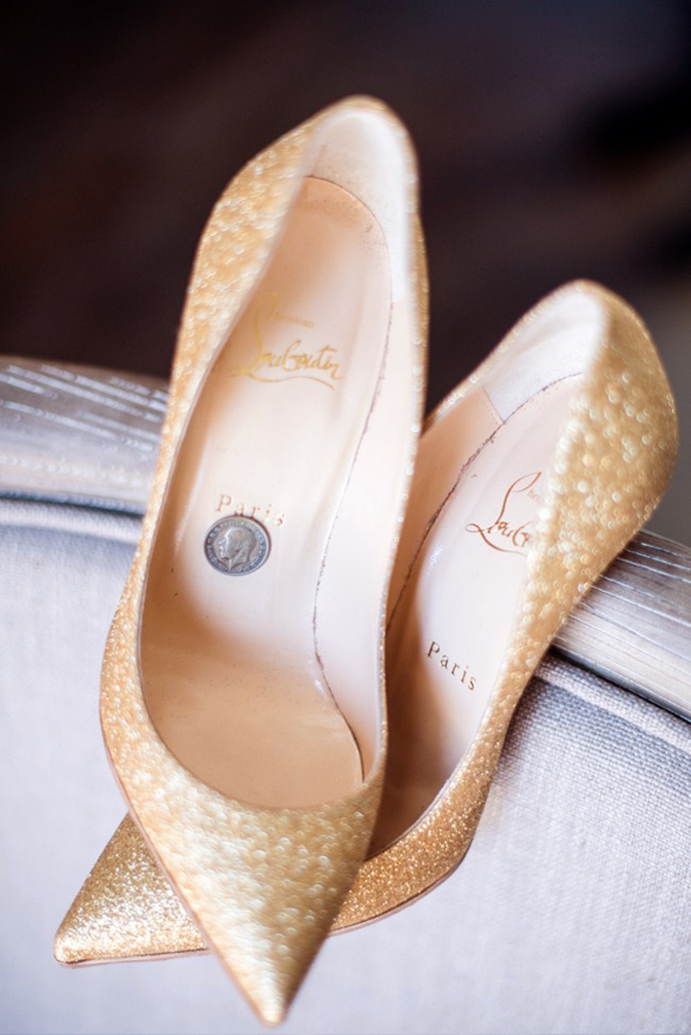 gold glitter louboutin wedding shoes