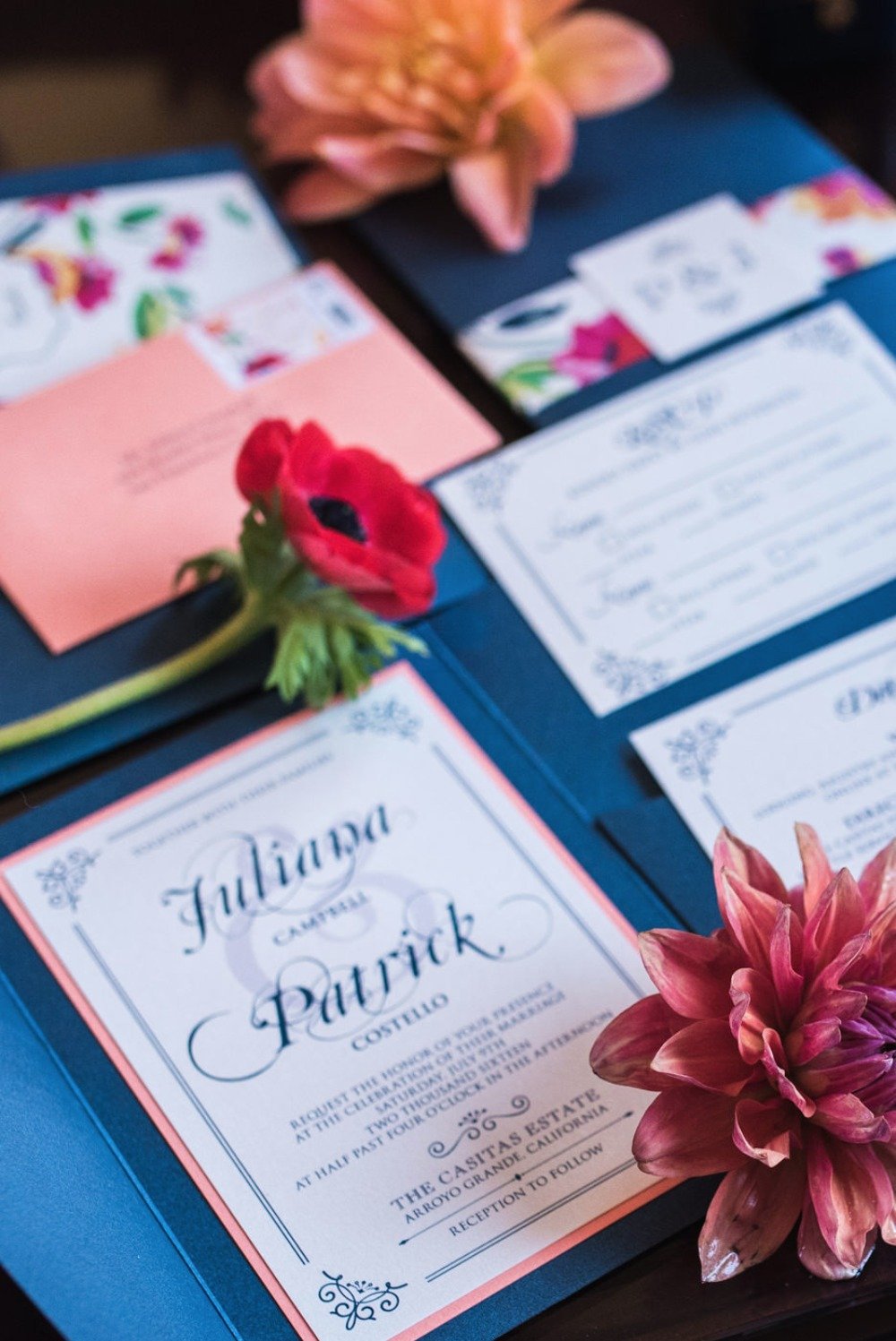 Blue and pink invitation suite
