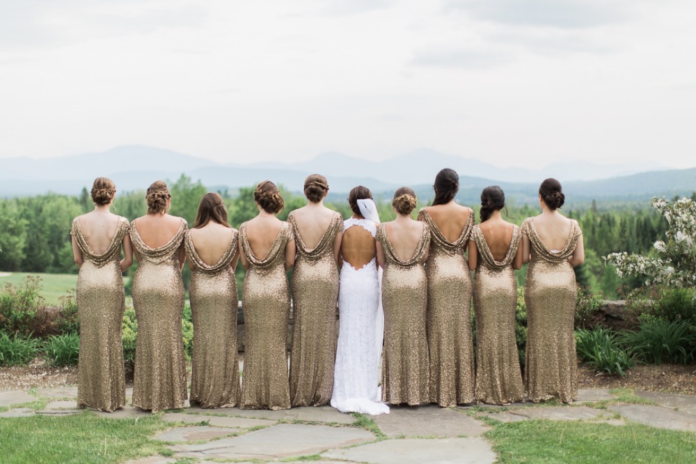 bridesmaids in gold dresses