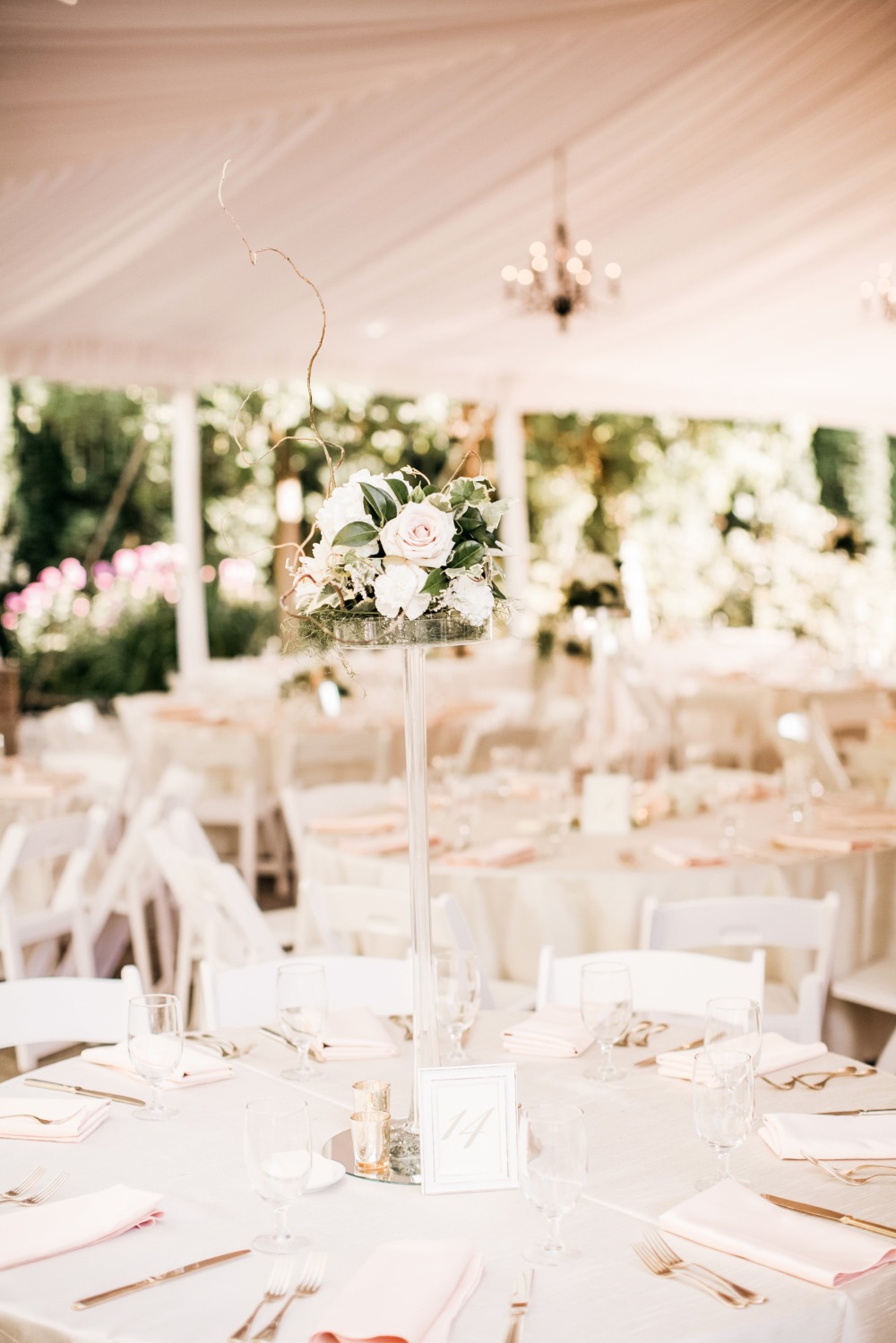 Tall elegant centerpiece with white roses