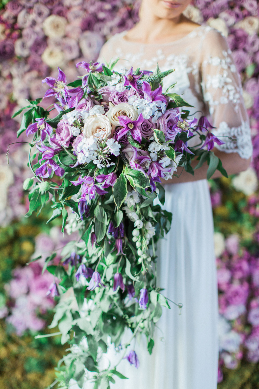 cascading purple wedding bouquet