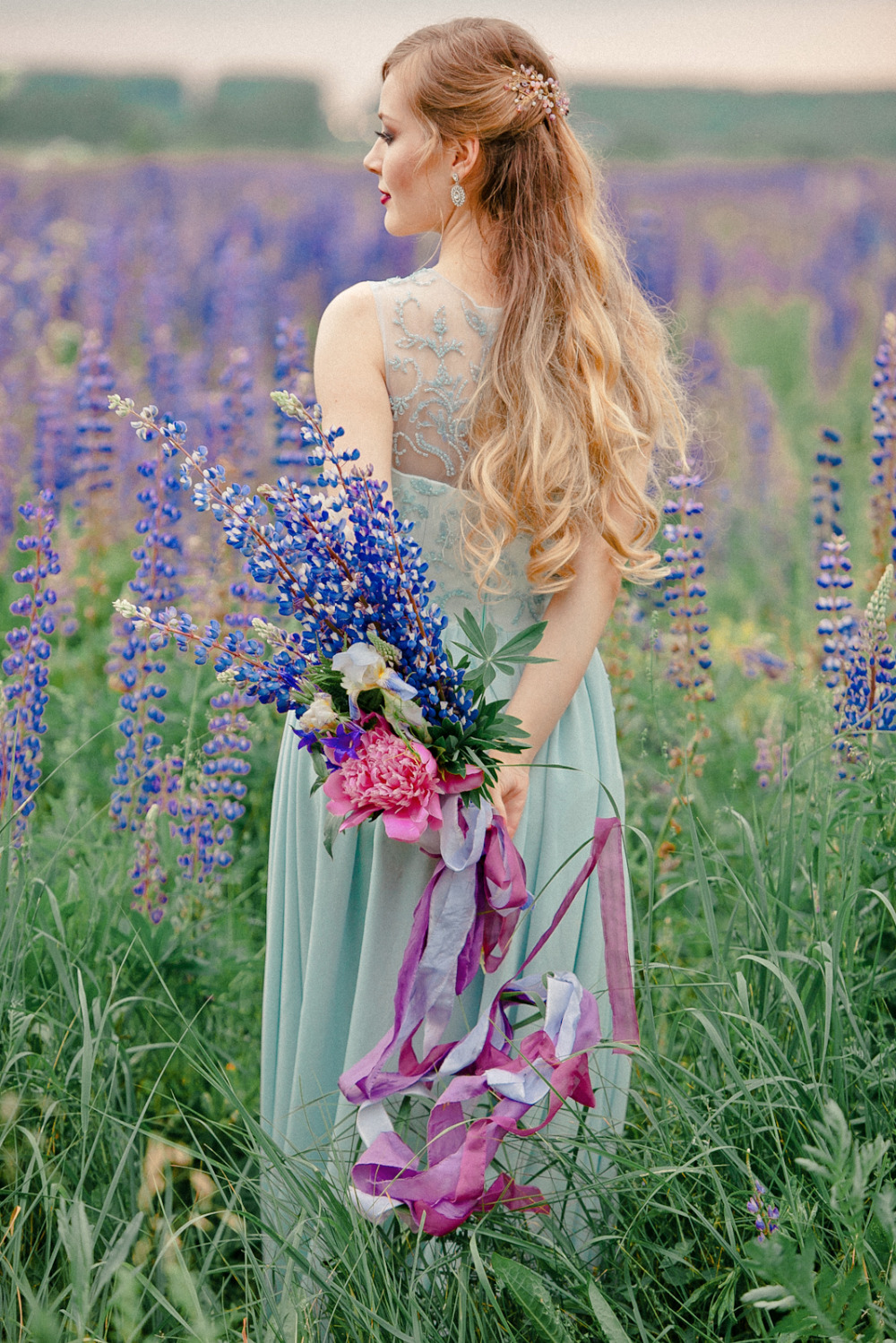 beautiful lupine organic wedding bouquet