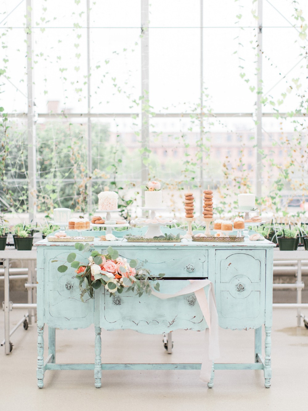 Gorgeous blue vintage inspired cake table