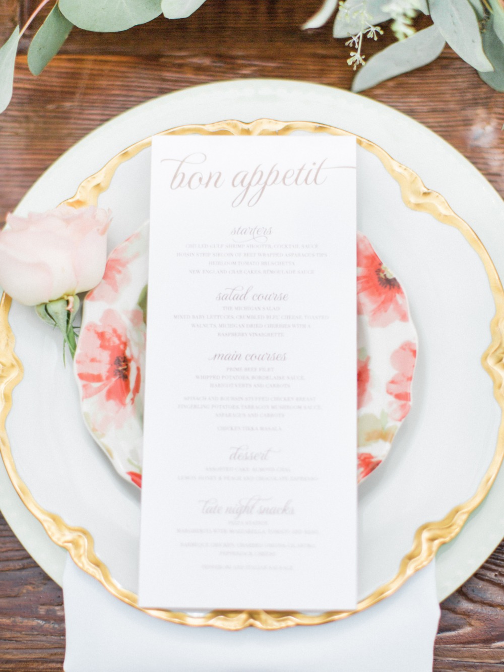 Wedding menu and placesetting details
