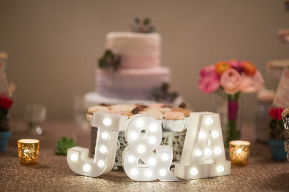 Marquee initials for the cake table