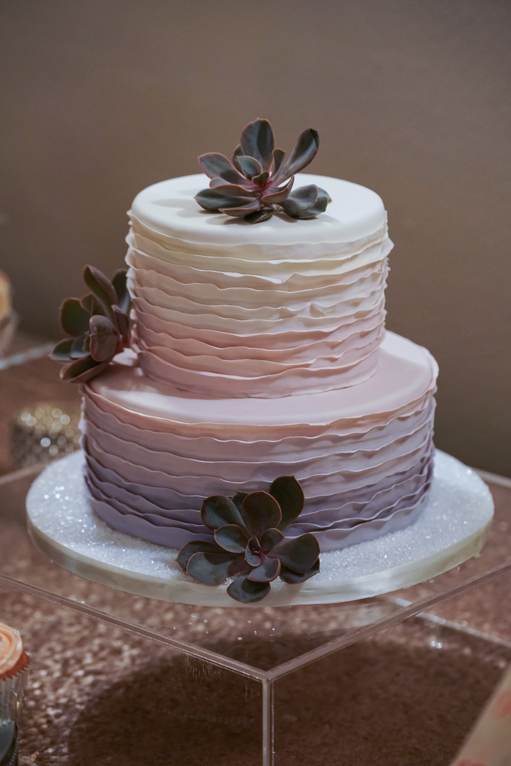 Ombre ruffle succulent cake