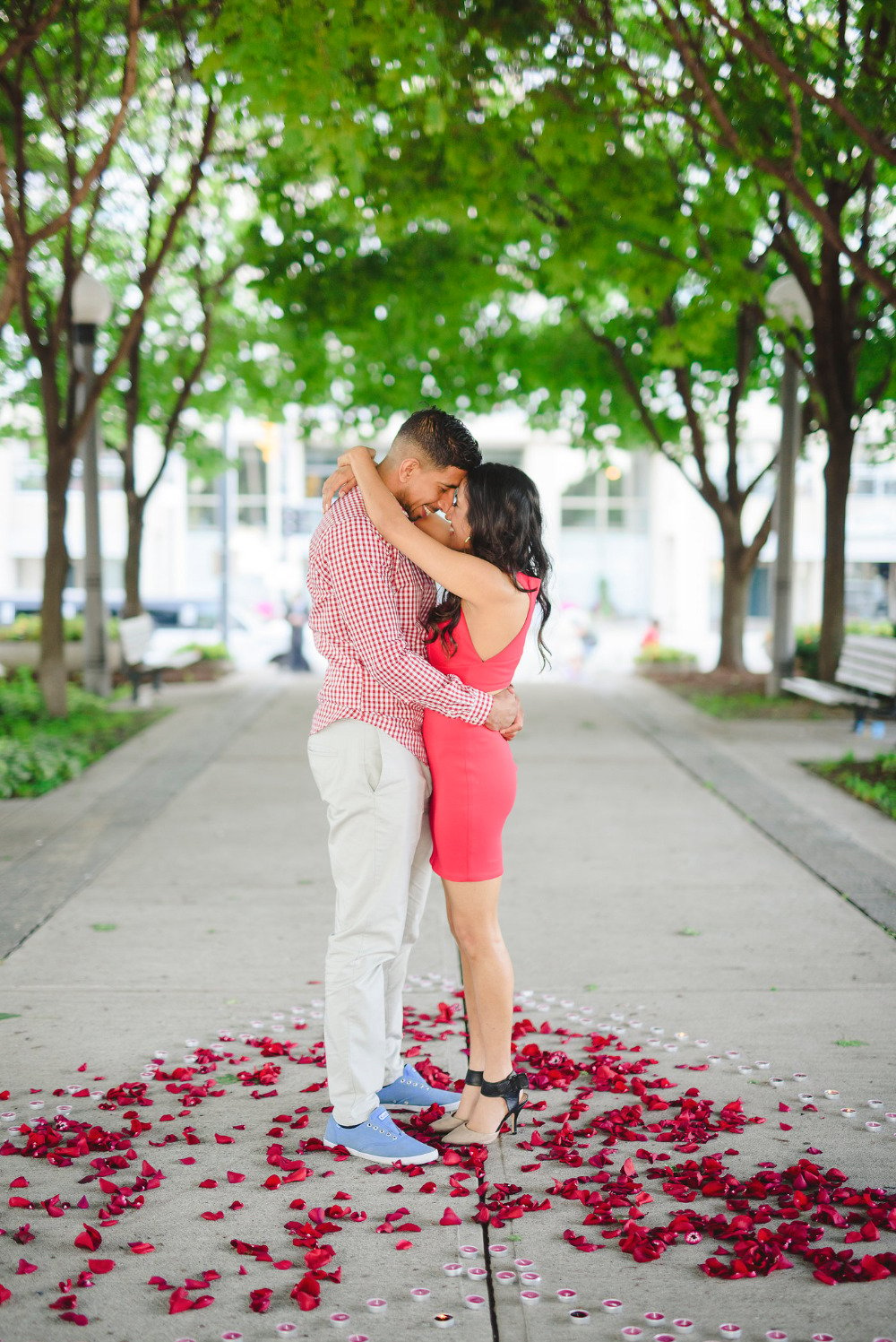 romantic rose petal and candle proposal