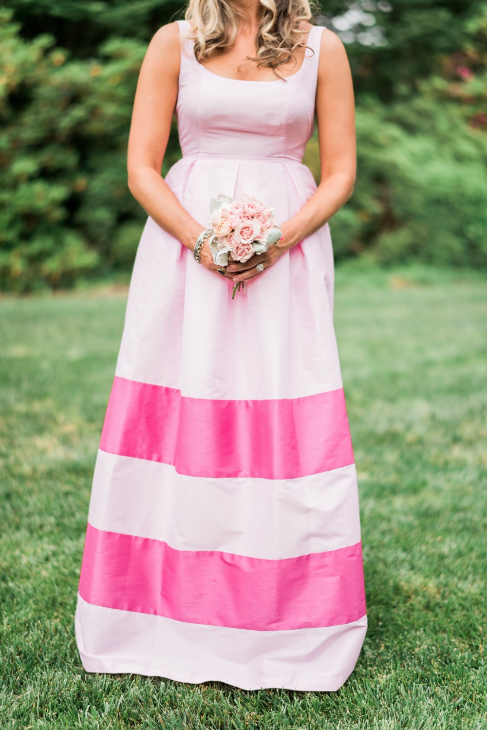 Custom made pink striped bridesmaid dress