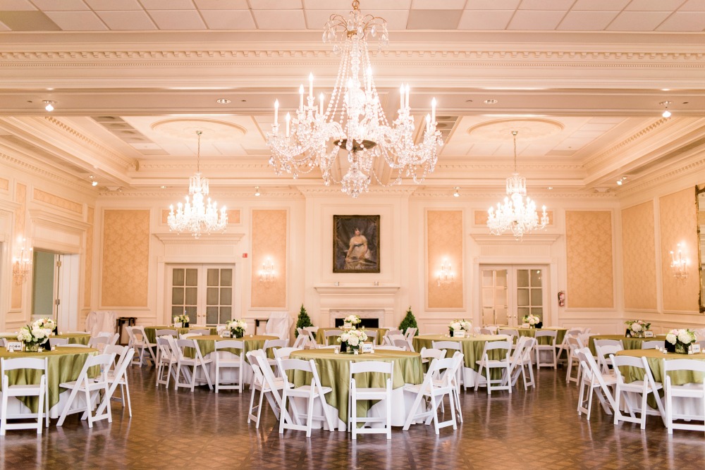 Green and white wedding reception