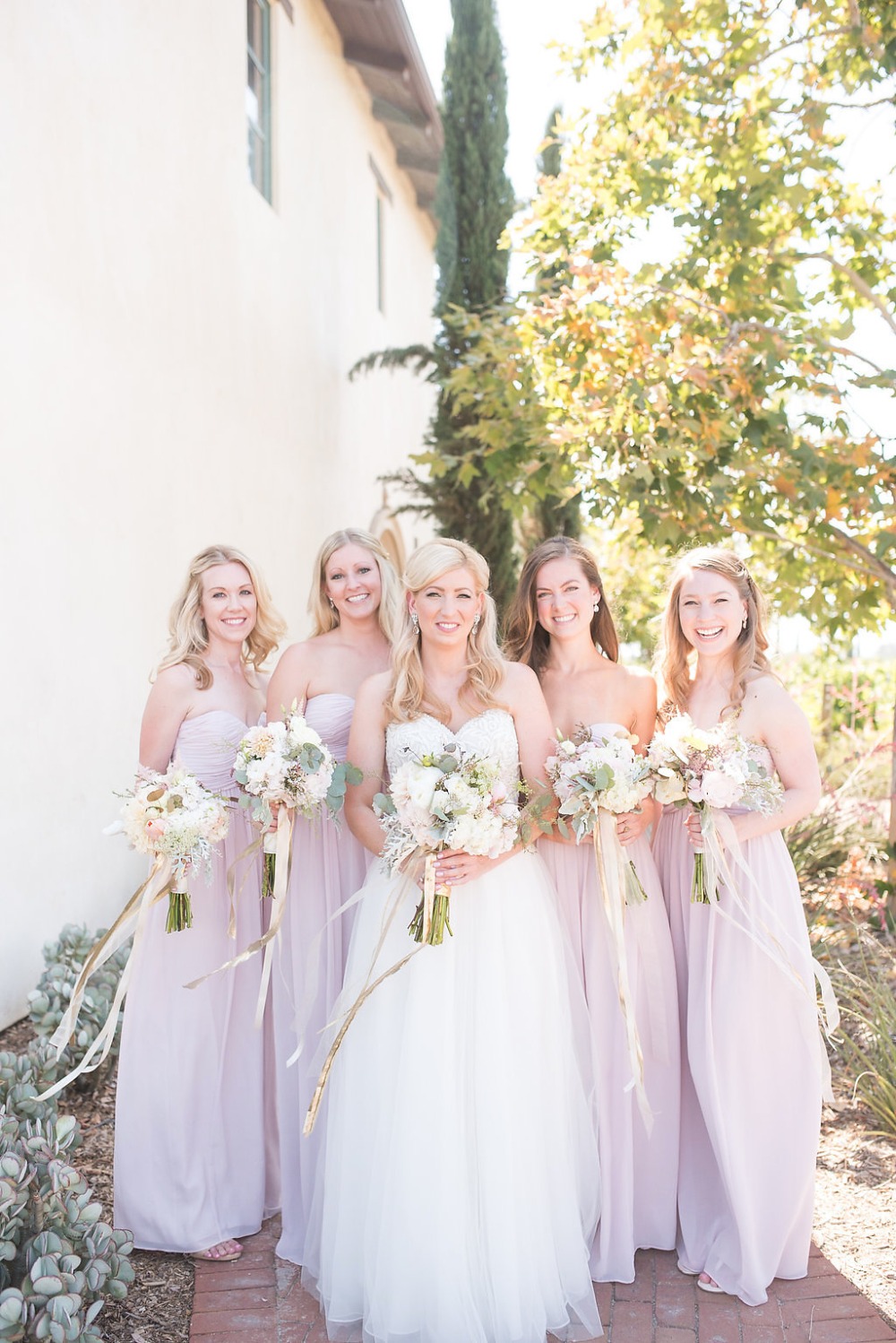 blush pink Donna Morgan bridesmaid dresses