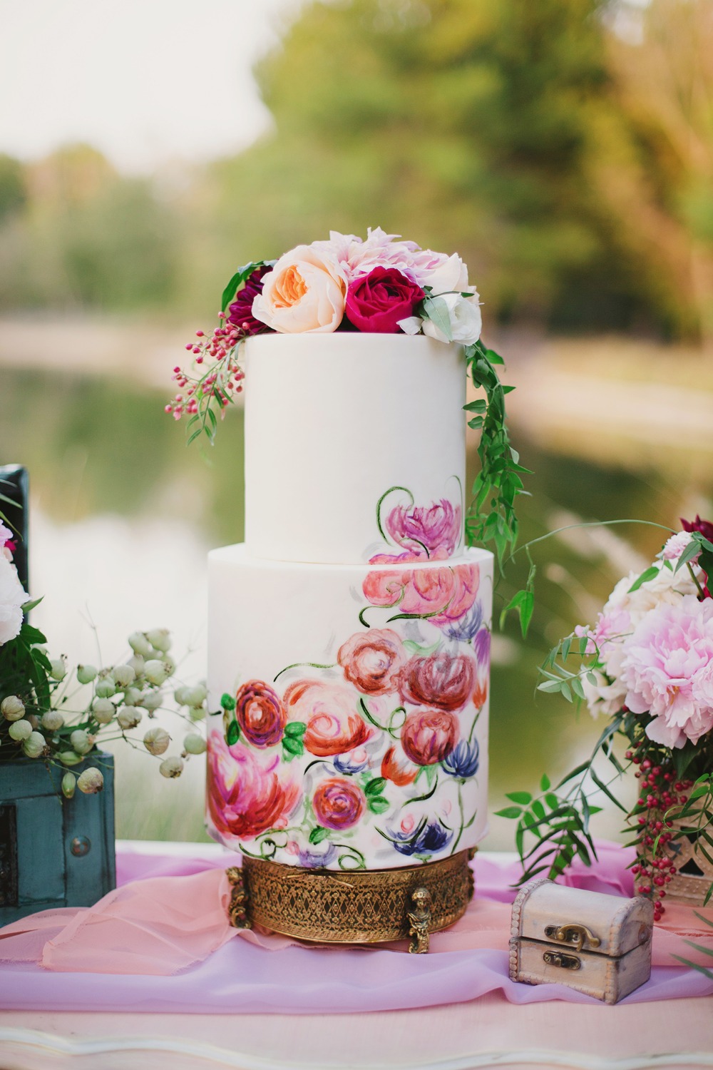 Gorgeous hand painted floral cake