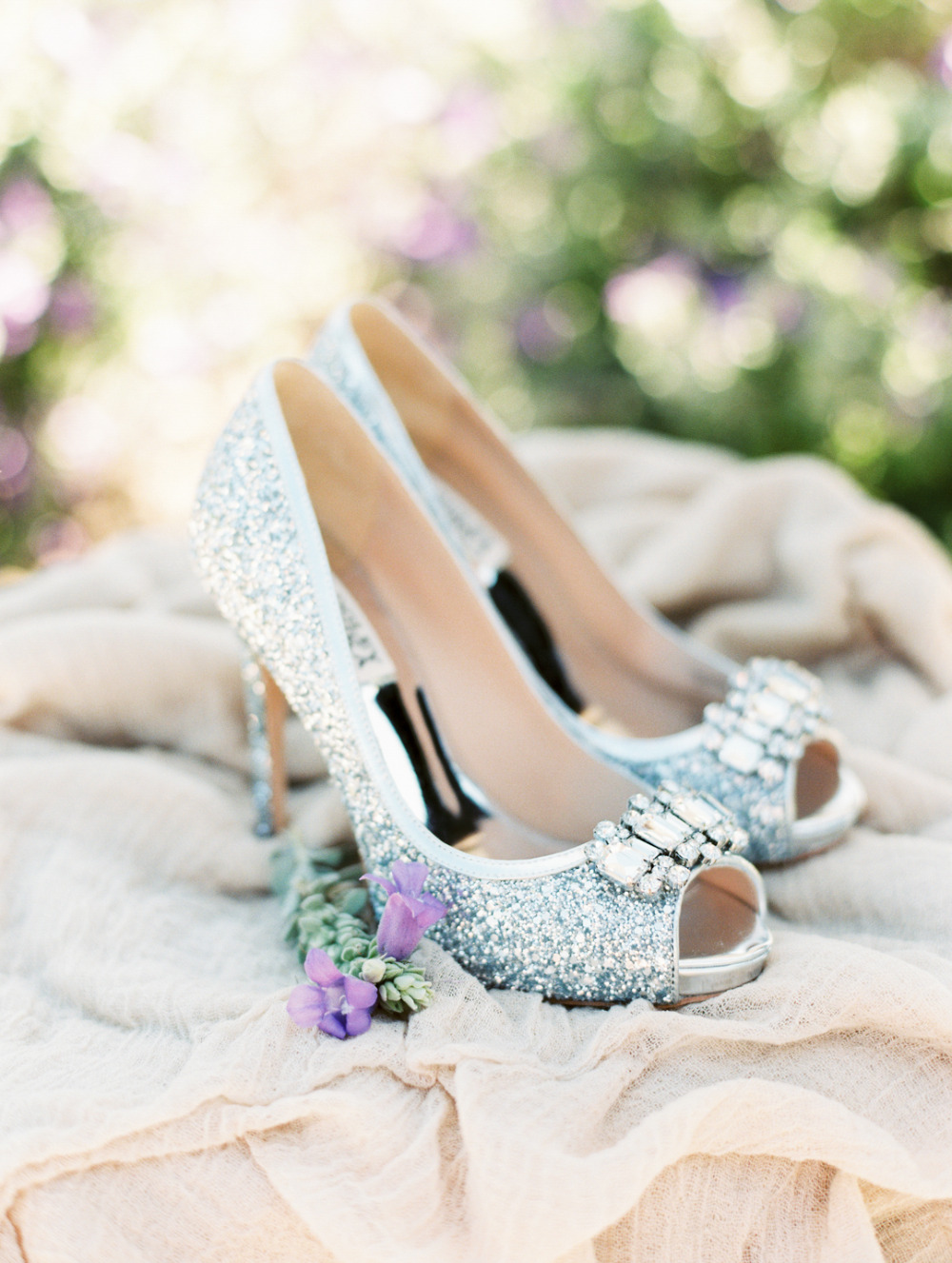 sparkly silver glitter wedding heels