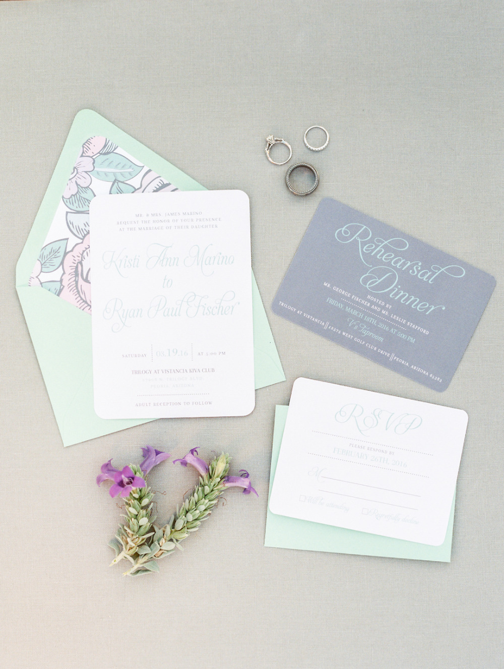 mint and periwinkle wedding invitations