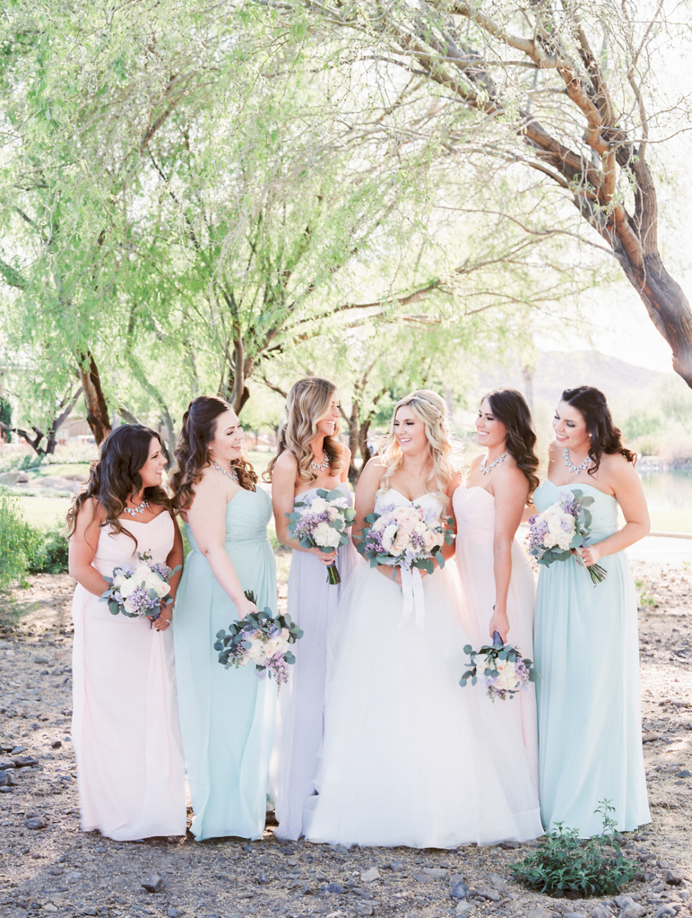mint lavender and blush bridesmaid dresses