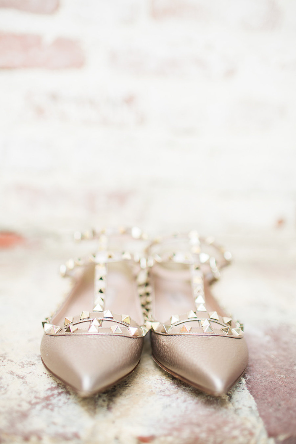 gold studded nude wedding shoes