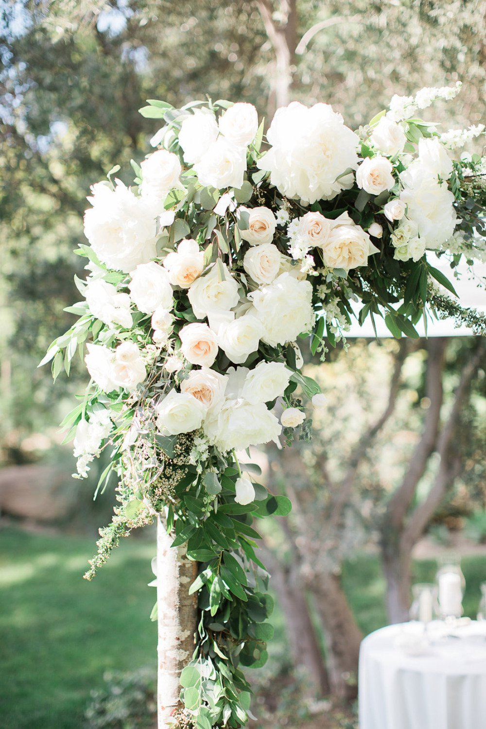 beautiful pink and white wedding flower ceremony decor