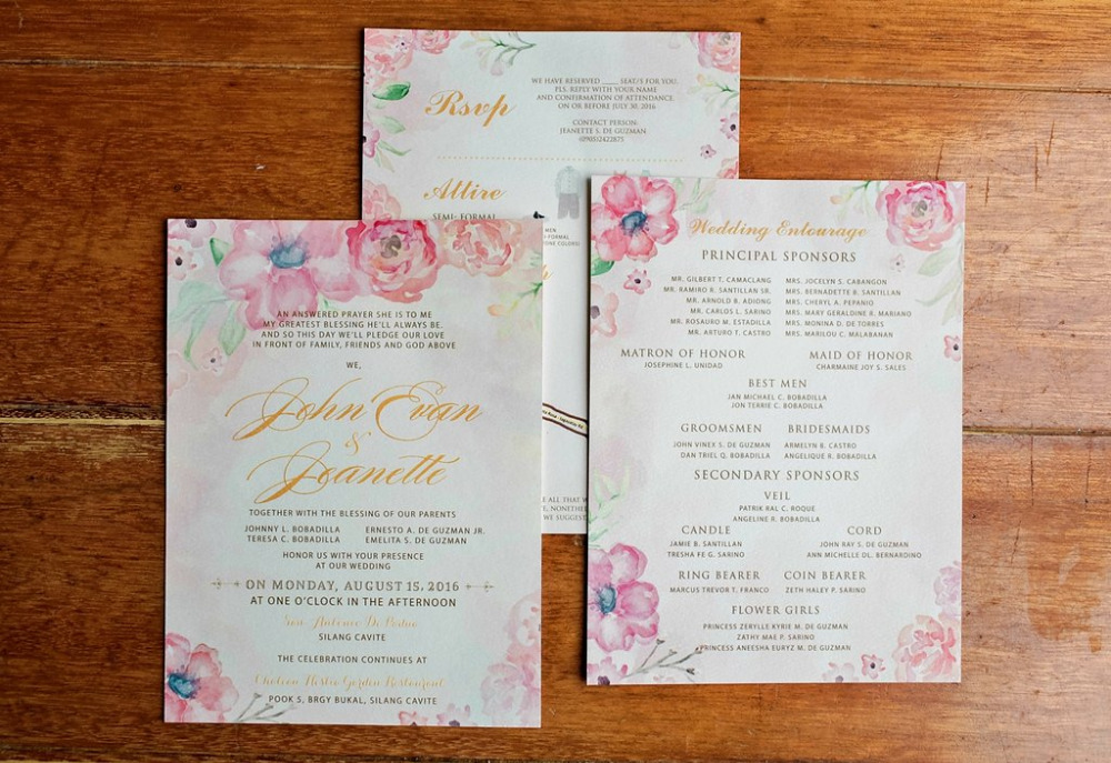 pink floral wedding invites