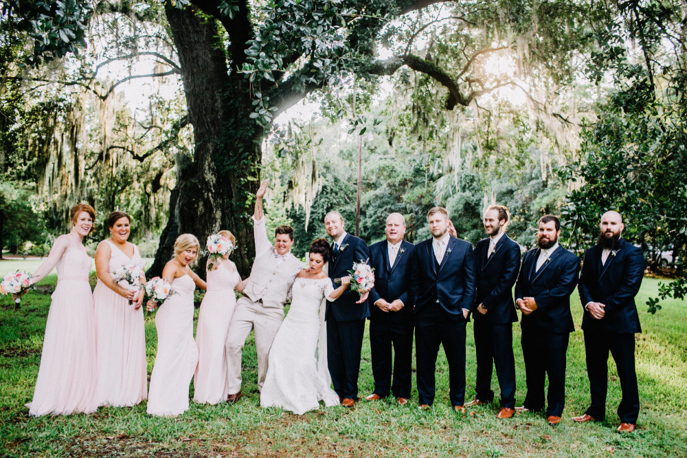 pink and navy wedding party attire