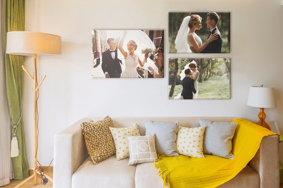 hang wedding photos in living room