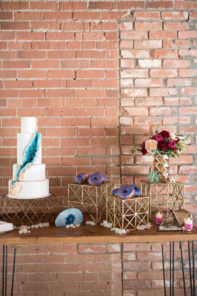 modern gold cake and sweet table