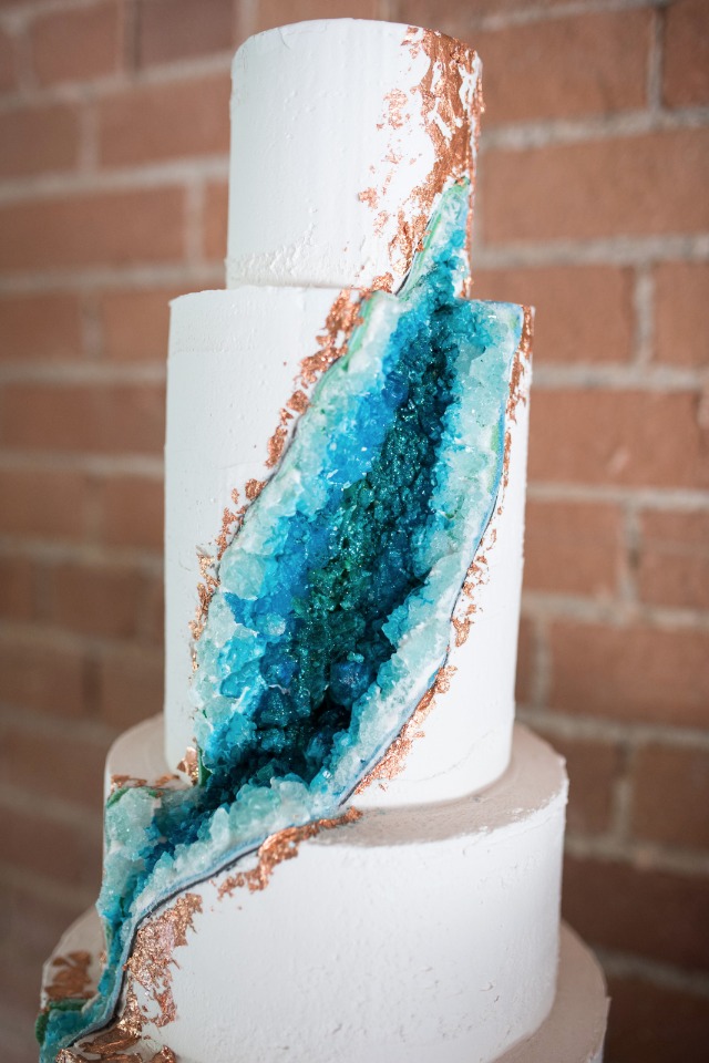 blue and gold geode wedding