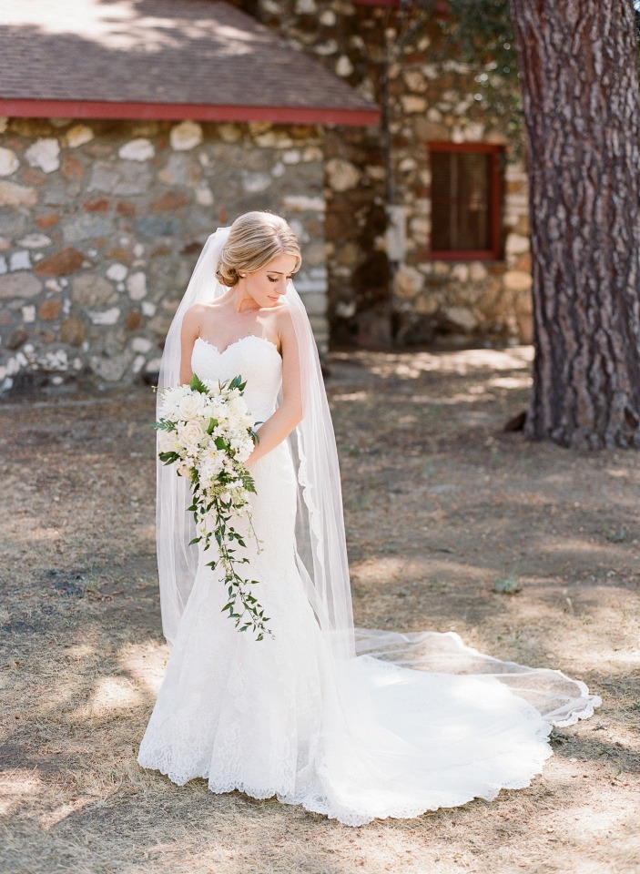 classic bride with cascading white bouquet