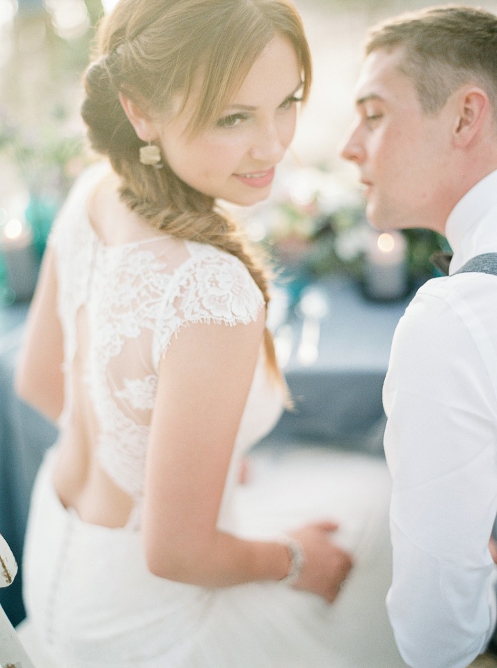 Love her cap sleeve lace gown