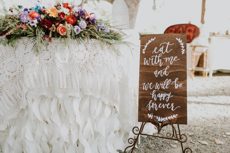 Cute wedding sign for the foodie couple
