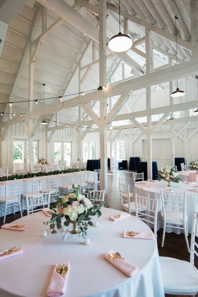 all white wedding barn venue