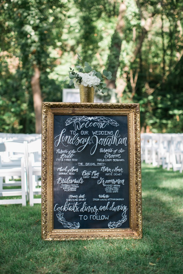 framed chalkboard wedding program
