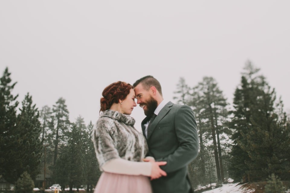 bride and groom in their own winter wonderland