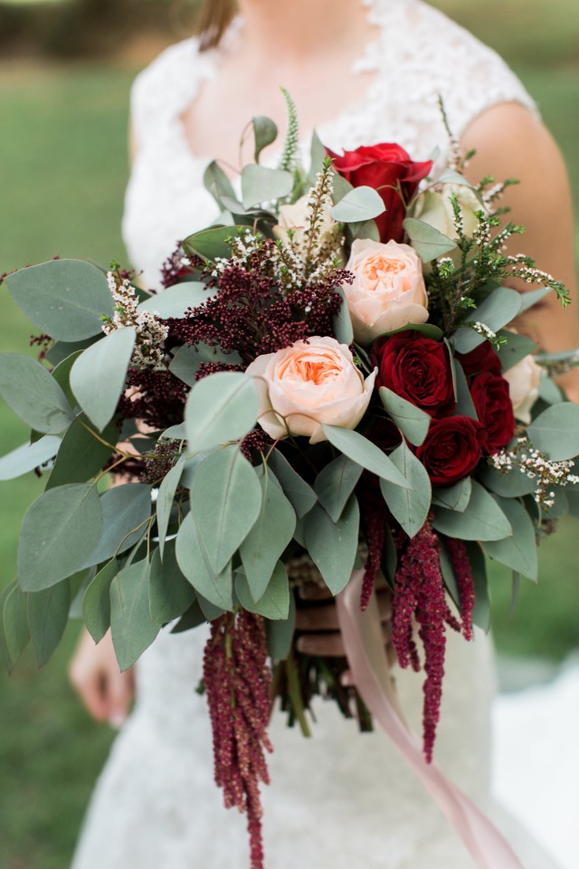 Blush, red and green bouquet
