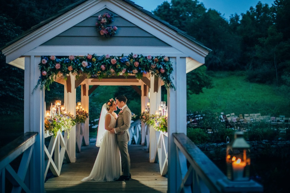 Wedding bridge with florals and candles