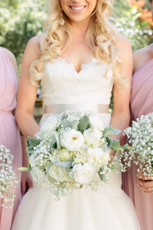 white ranunuclus and rose wedding bouquet
