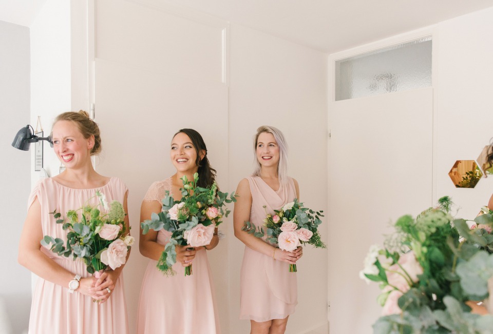 bridesmaids in soft pink