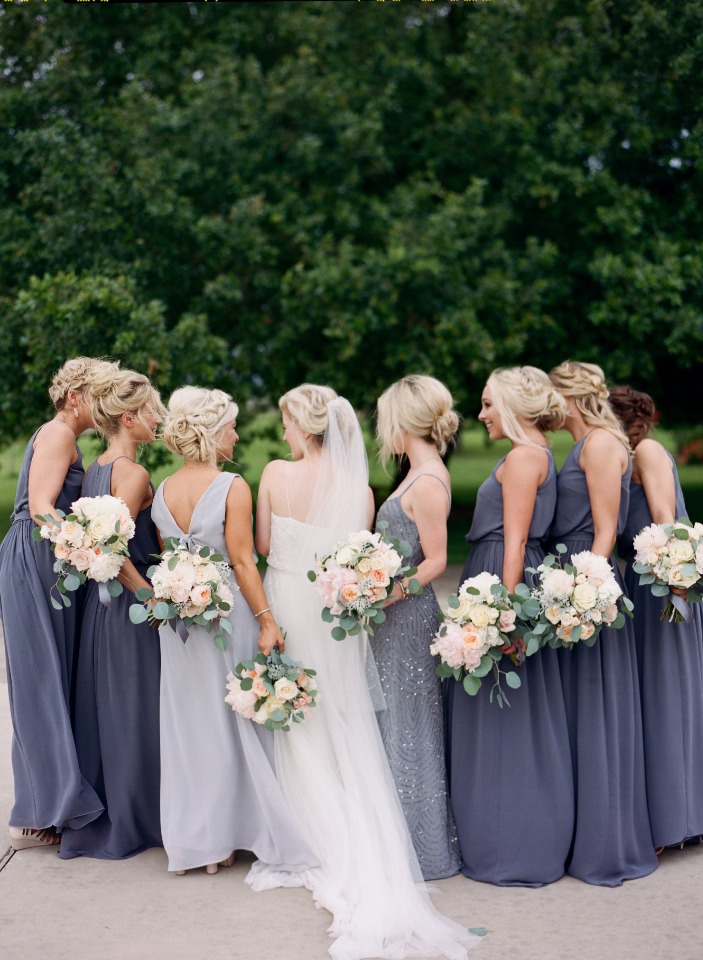 deep gray blue bridesmaid dresses