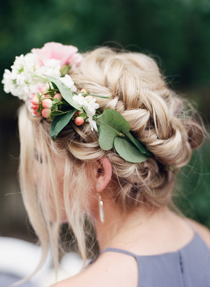 Blonde hair with flower crown hairstyle for a wedding