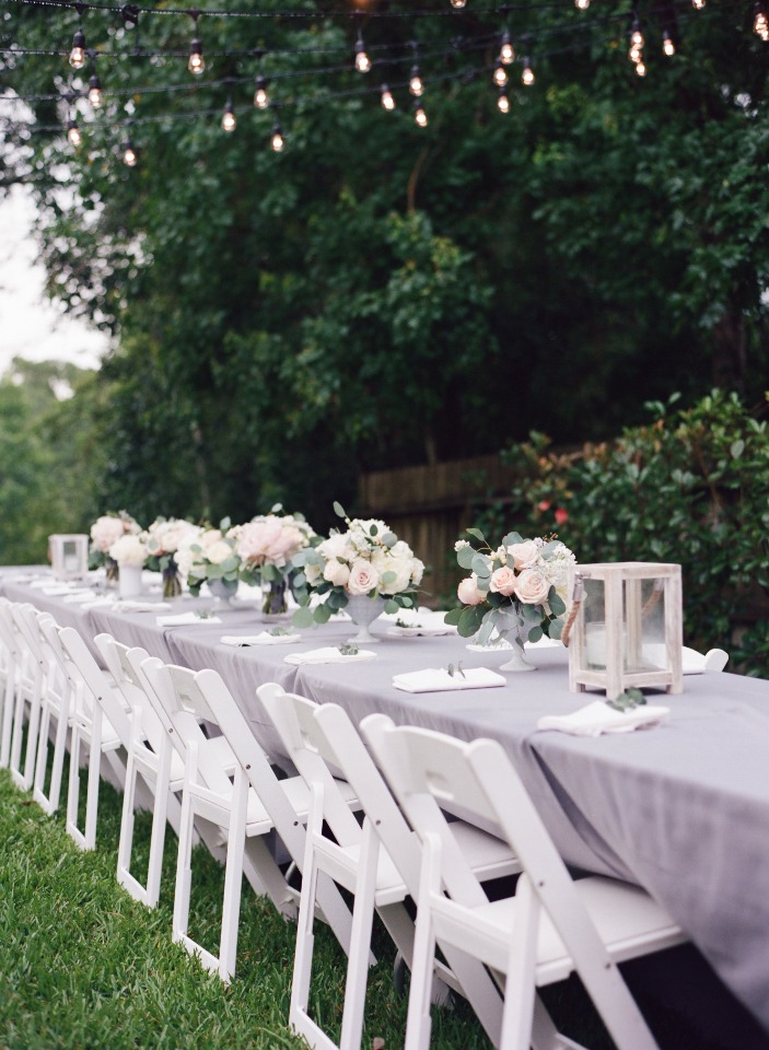 family style wedding seating with white and grey decor