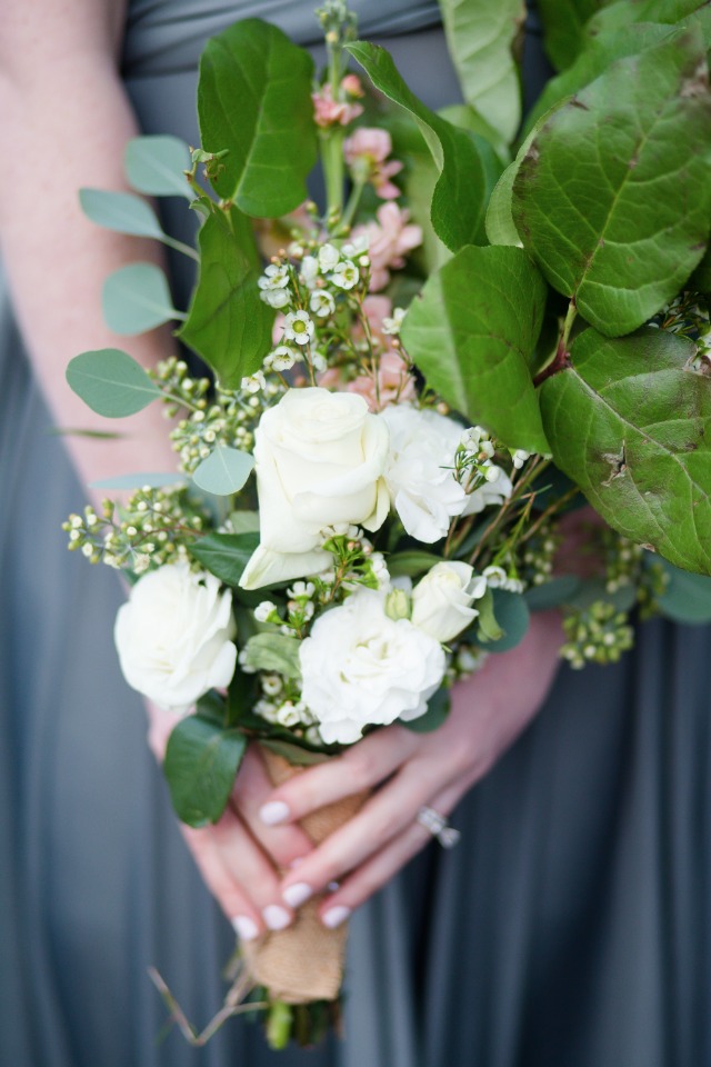 bridesmaid bouquet with classic white roses
