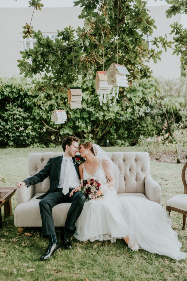 Cute red and white book themed wedding