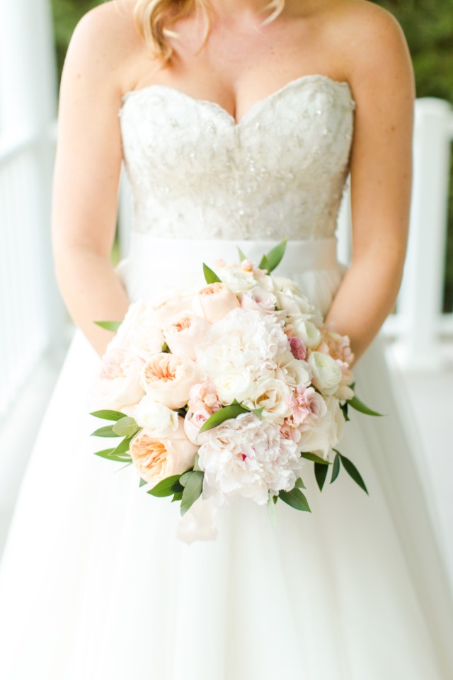 Peach, white and blush wedding bouquet