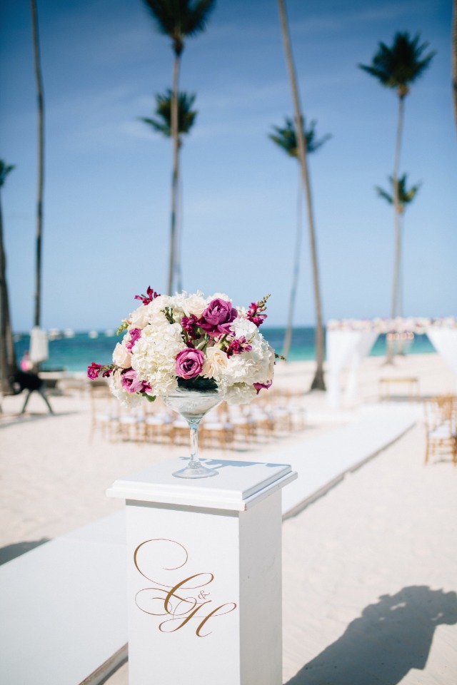 glam white and pink beach wedding