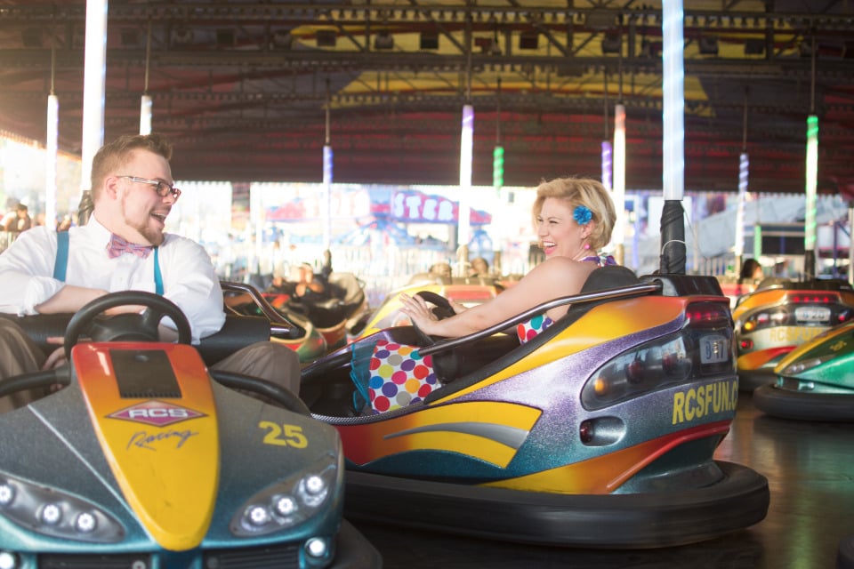 bumper cars engagement photography