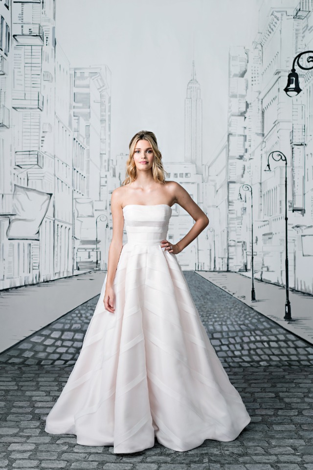 Geometric Organza Trimmed Strapless Ball Gown