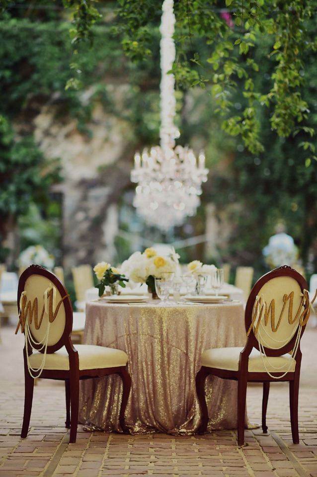 glam gold and yellow sweetheart table