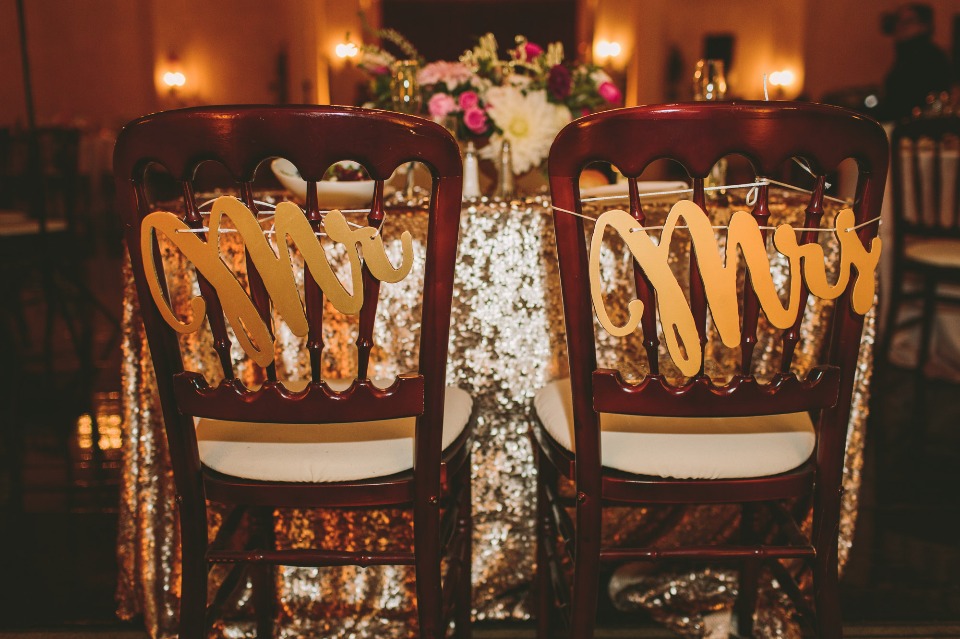 mr and mrs wedding seat signs