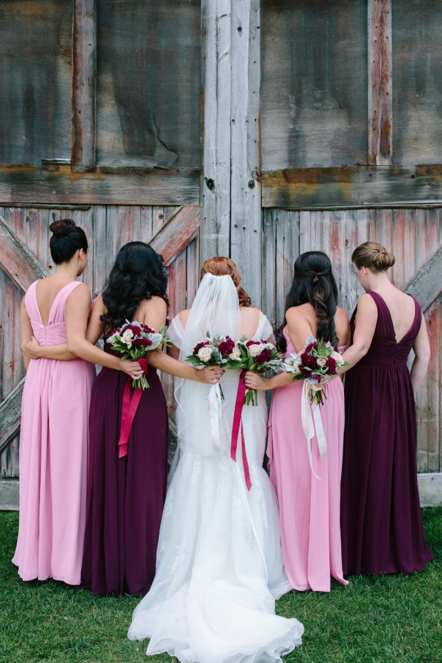 pink and red bridesmaid dresses