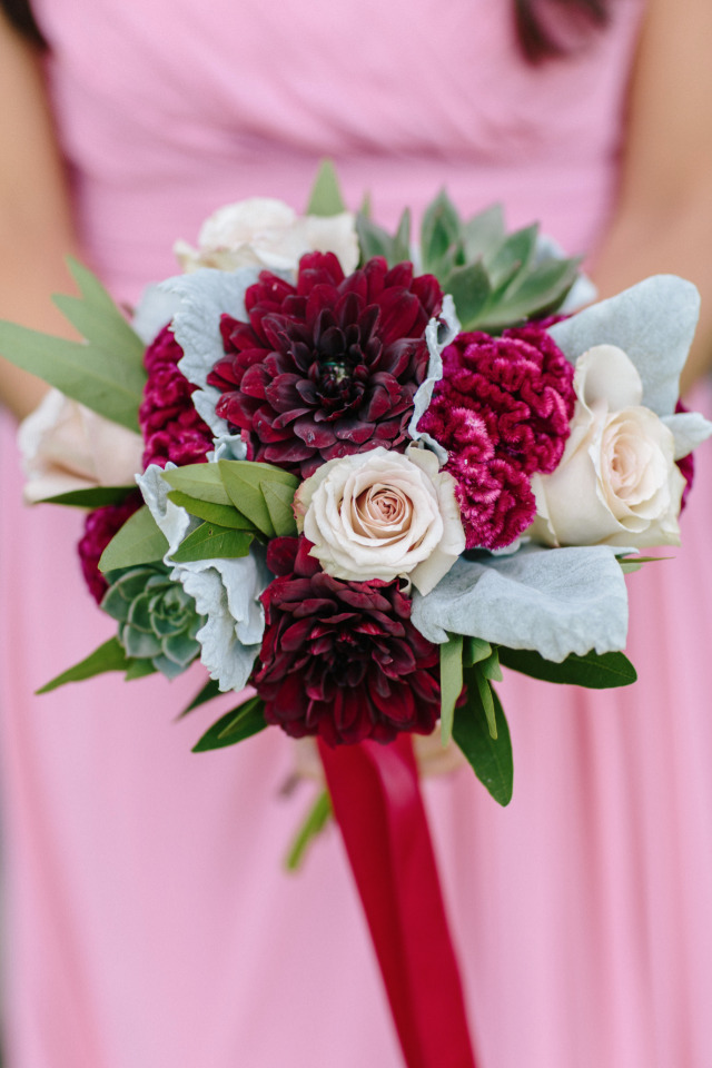 dahlia and rose bridesmaid bouquet