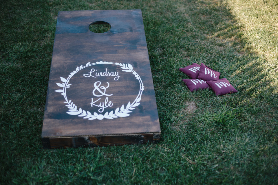wedding monogram lawn games cornhole toss