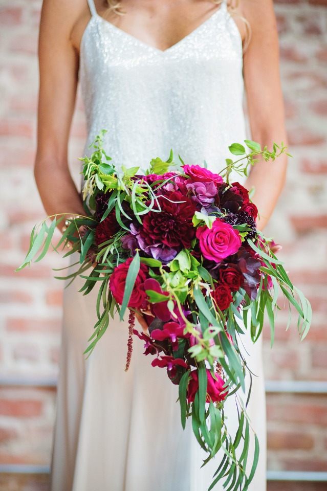 hot pink and deep berry wedding bouquet